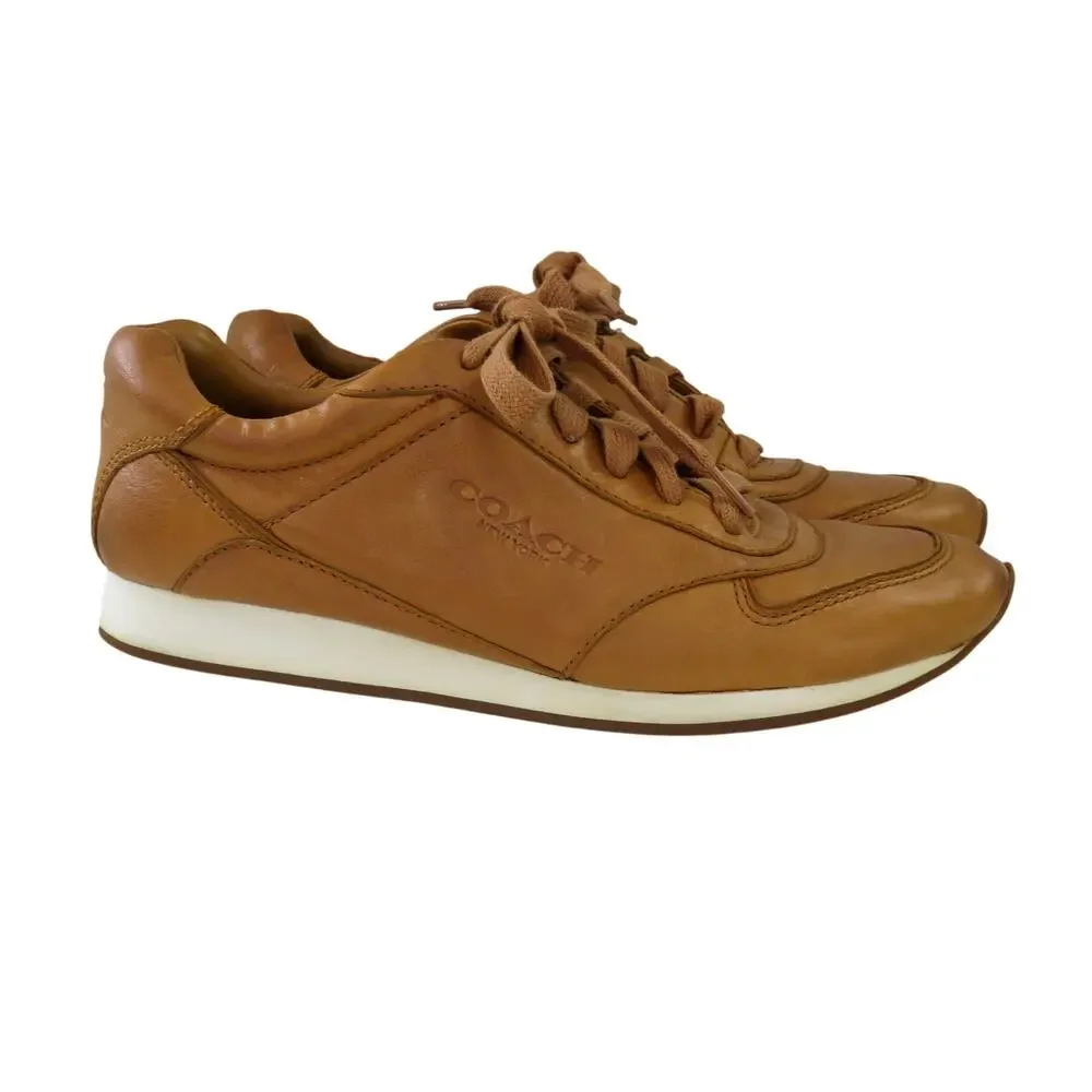 COACH Raeann Fashion Sneakers in Ginger Tan Leather Size 7.5